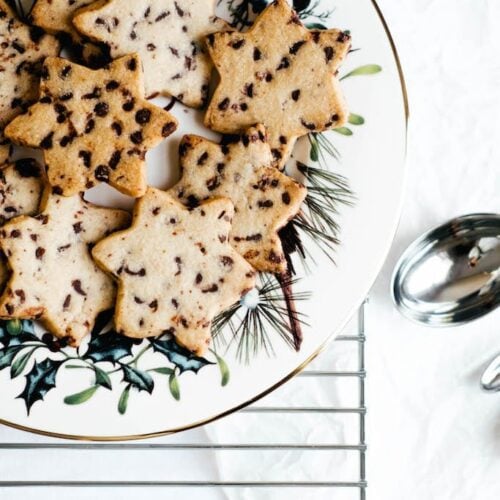 plate of star shaped chocolate chip cookies