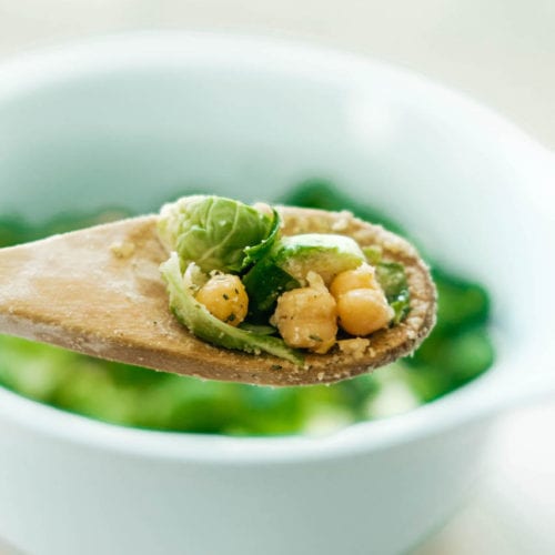 spoonful of chickpeas and Brussel sprouts