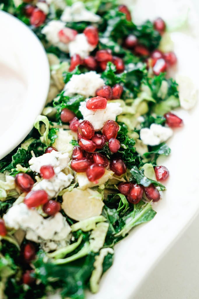 kale and brussel sprout salad with pomegranate