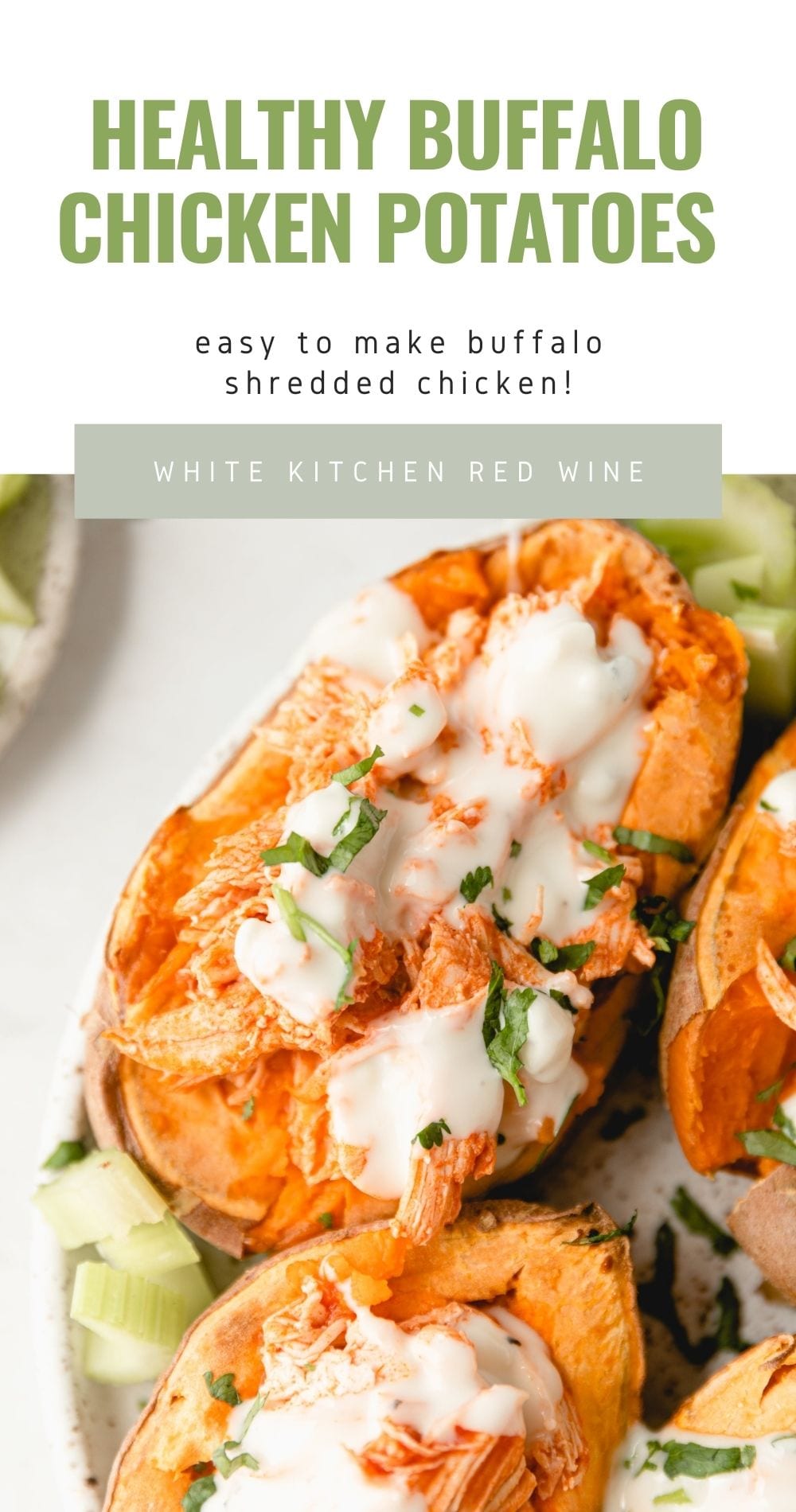 Healthy Shredded Buffalo Chicken in Sweet Potatoes