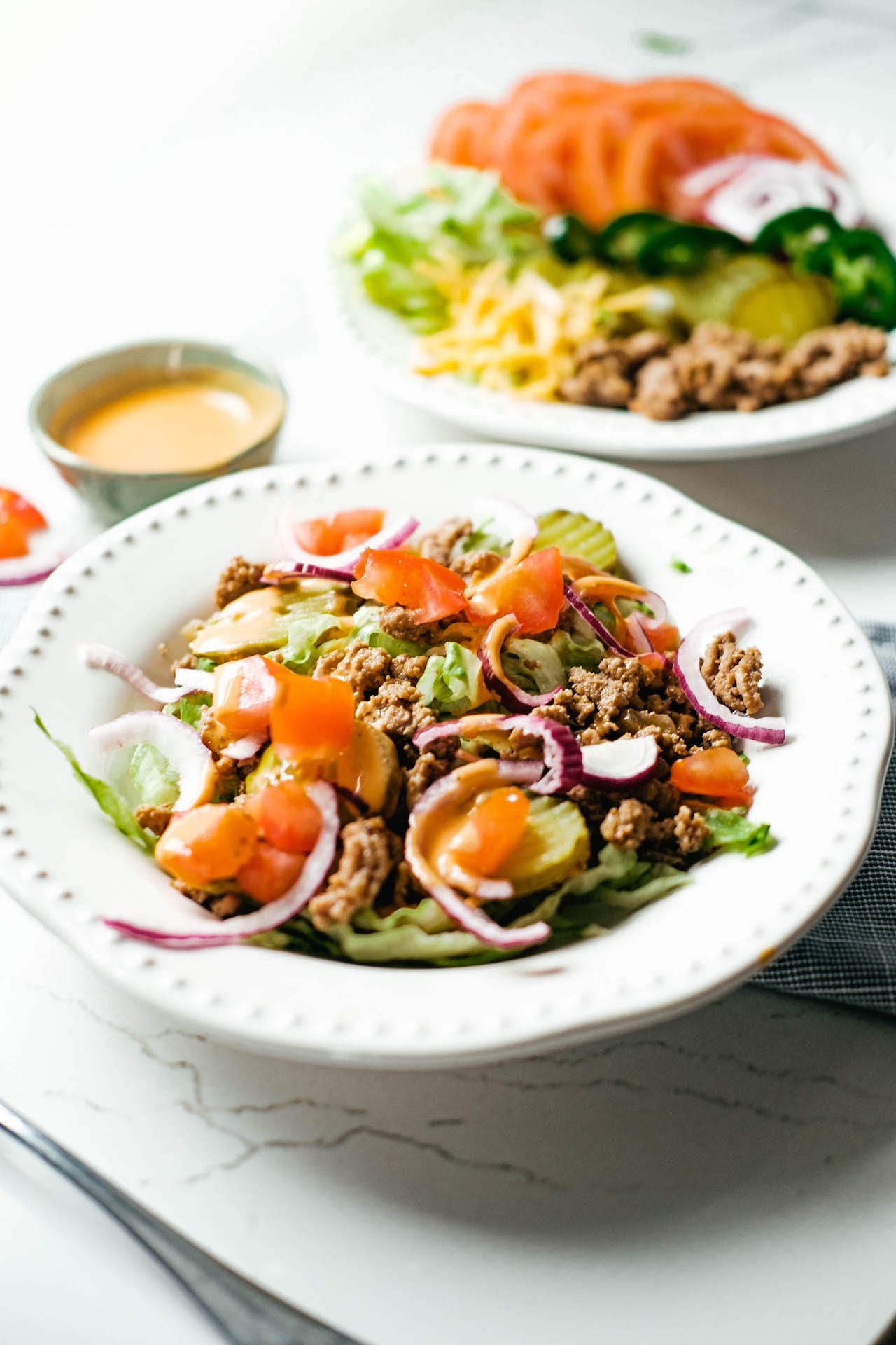 Loaded Burger Salad Bowl with Special Sauce - Haute & Healthy Living