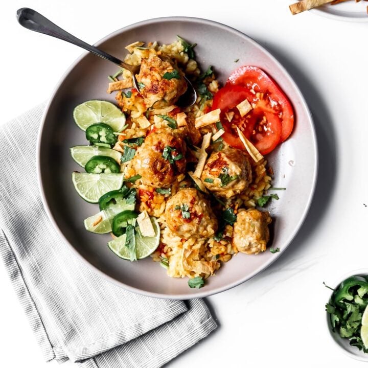 Lemon Basil Greek Meatballs and Rice 30 Min Dinner!