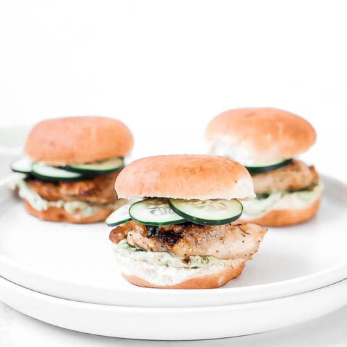 plate of grilled chicken sliders