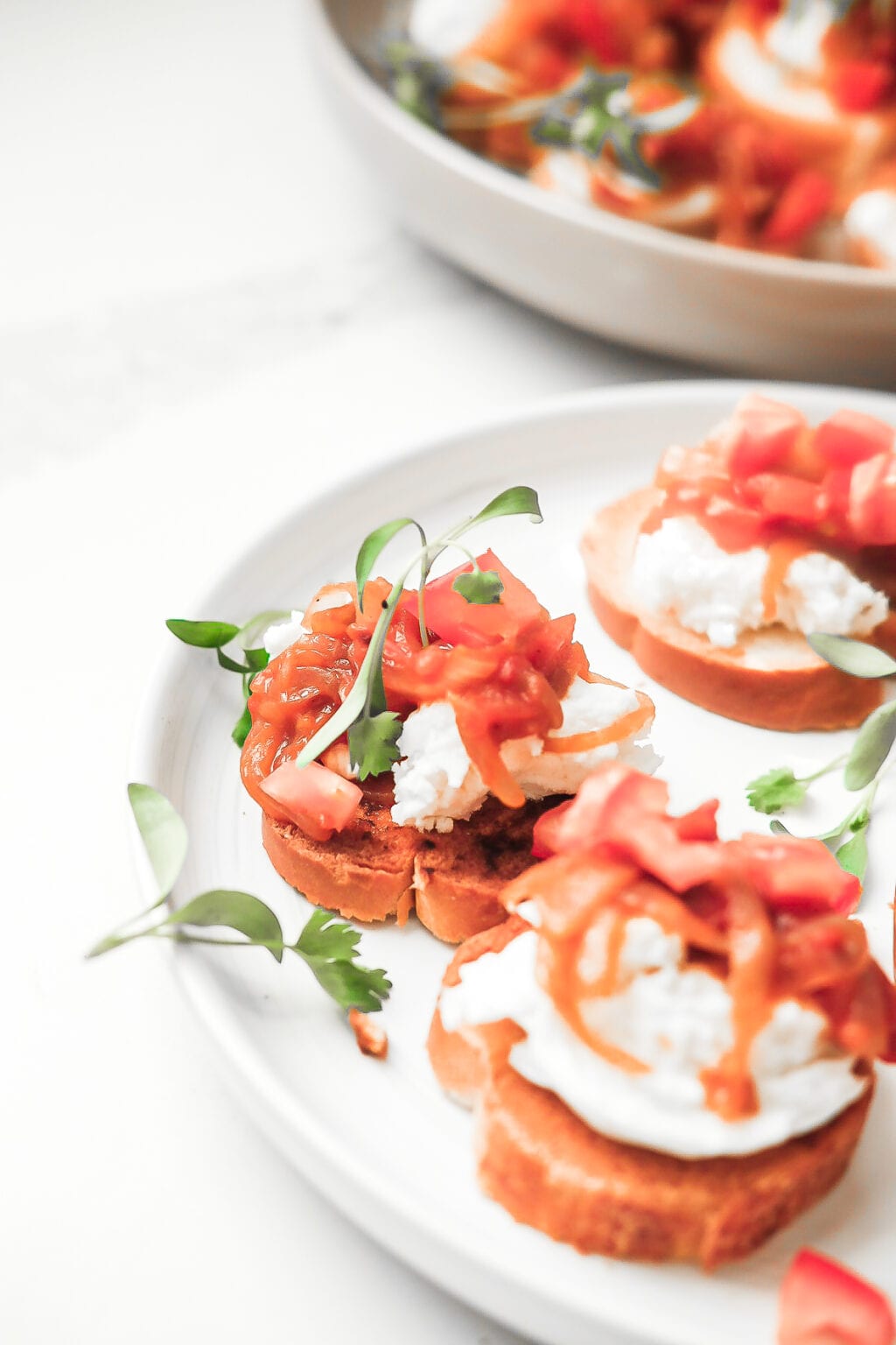 Tomato and Onion Bruschetta with Burrata White Kitchen Red Wine