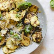 Bowl of air fried zucchini squash