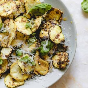 Bowl of air fried zucchini squash
