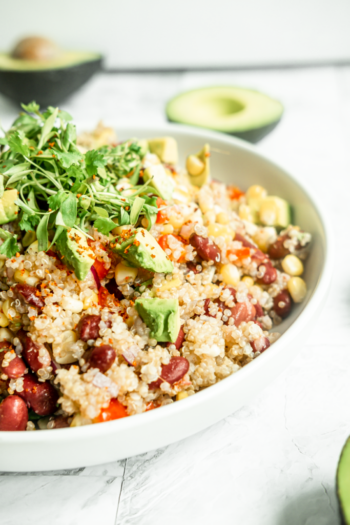 close up of cornavocadosalad