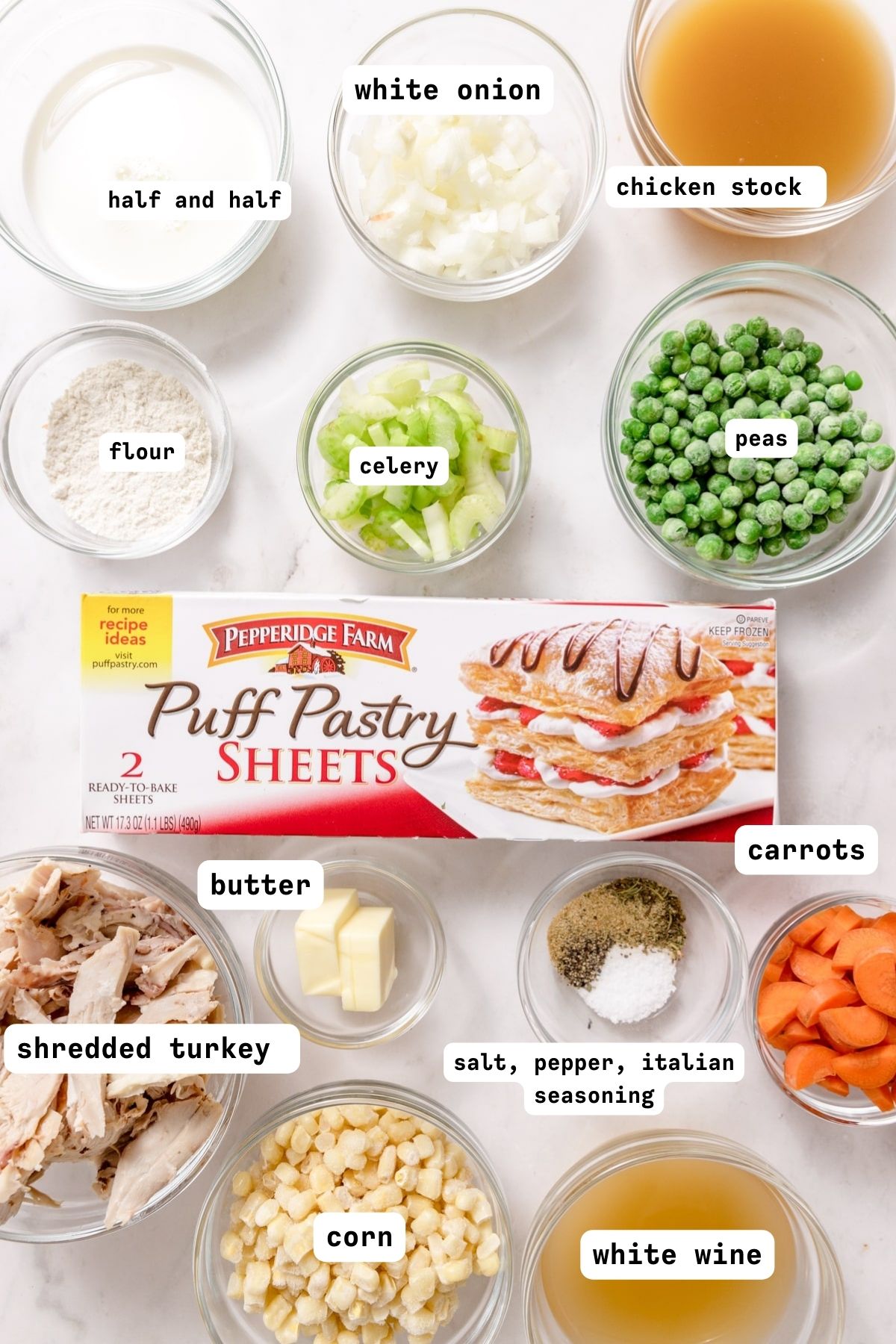Turkey Pot Pie with Puff Pastry ingredients.