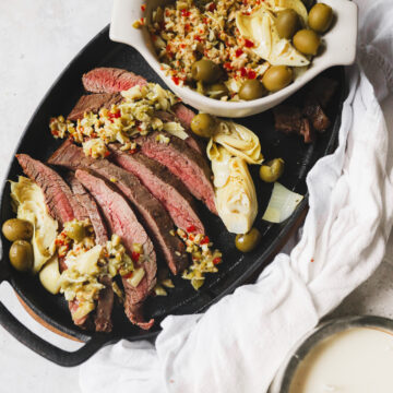 olive artichoke tapenade with steak