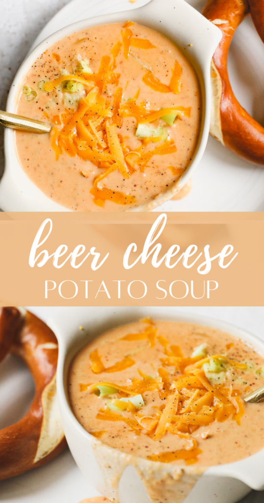 beer cheese potato soup pin image