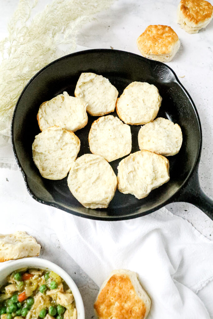 bottoms of biscuits in cast iron skillet
