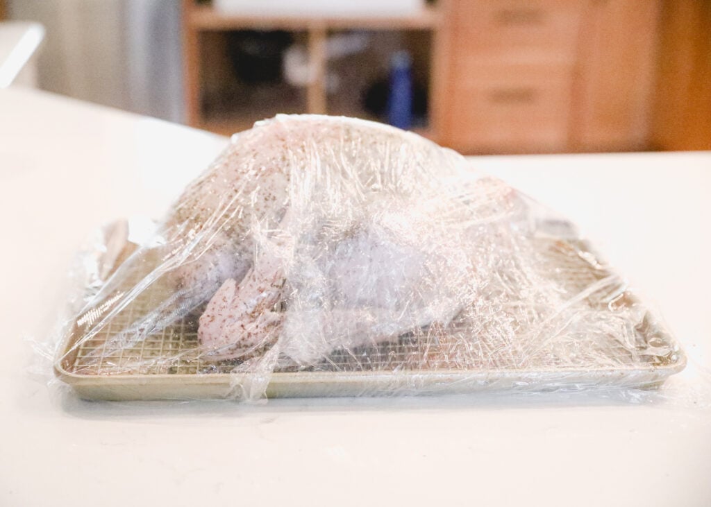 dry brine turkey wrapped in plastic wrap 