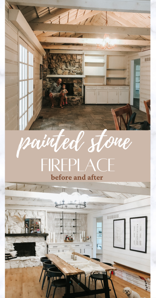 before and after painted stone fireplace pin image
