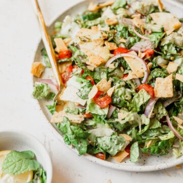 Bowl of fattoush salad.