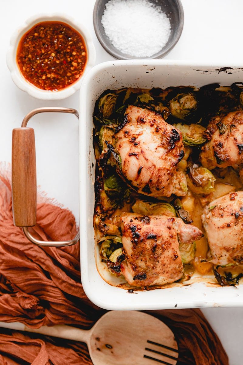 overhead shot of hot honey mustard chicken