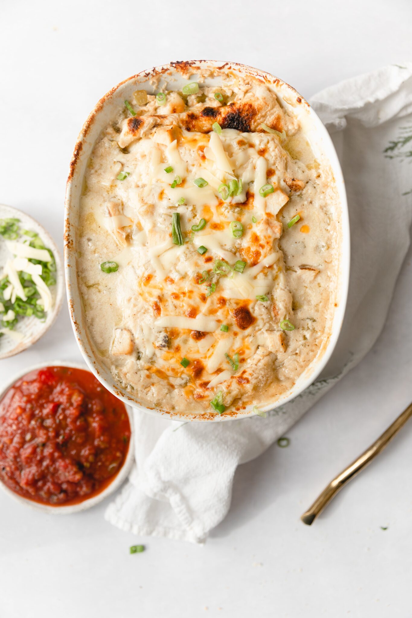 Simple, Freezer Friendly White Chicken Echiladas with Greek Yogurt