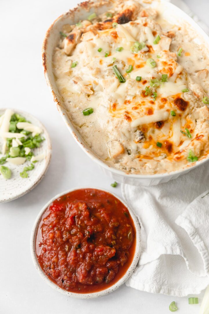 Simple, Freezer Friendly White Chicken Echiladas with Greek Yogurt