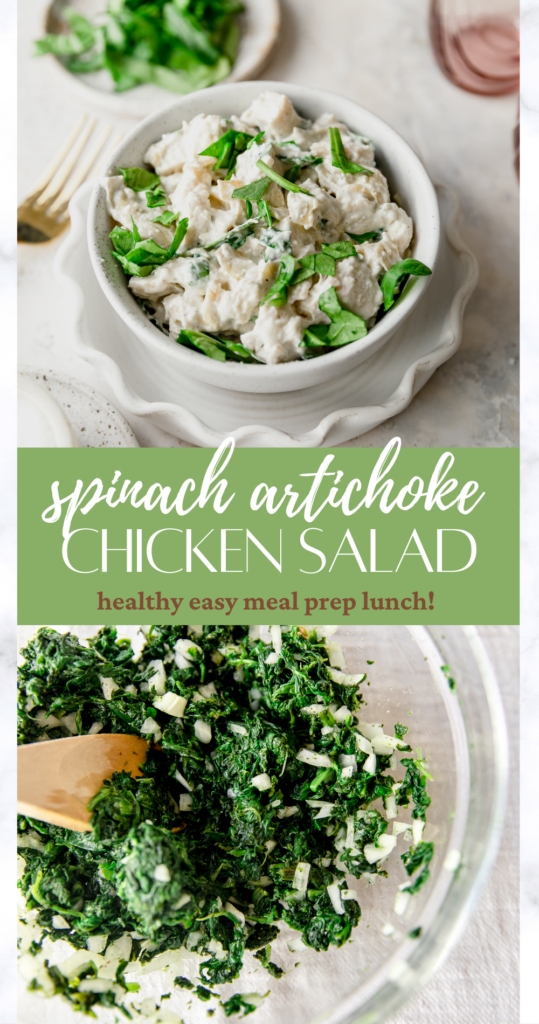 spinach artichoke chicken salad pin image