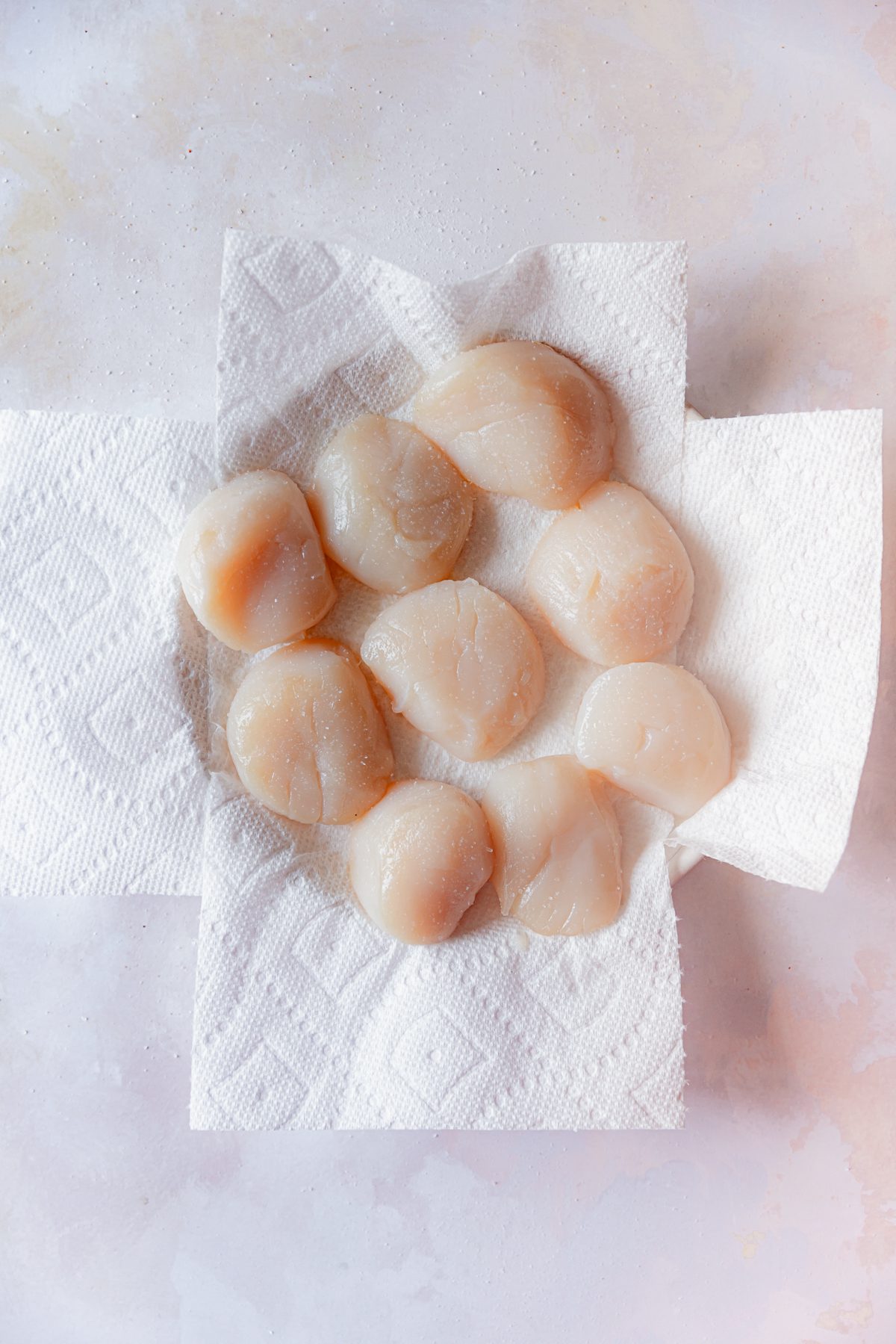 Scallops on a paper towel. 