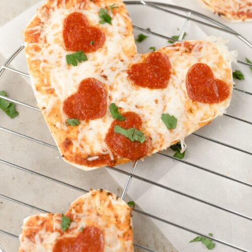 tortilla pizzas shaped like hearts