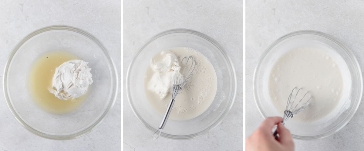 whisking ingredients for coconut dipping sauce together in mixing bowl