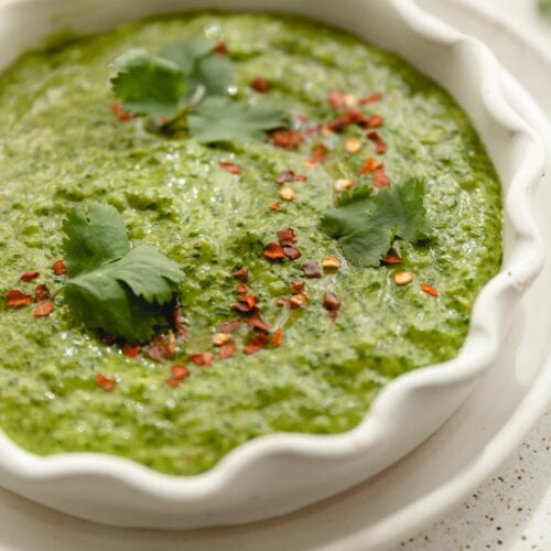 bowl of Chimichurri sauce close up