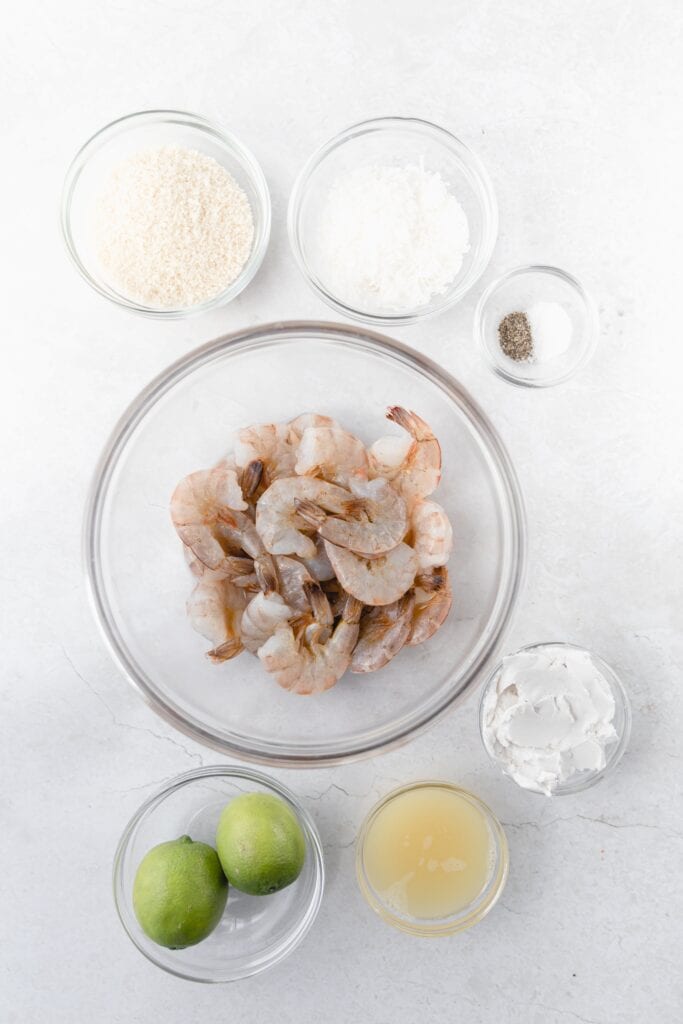 ingredients for coconut shrimp and sauce