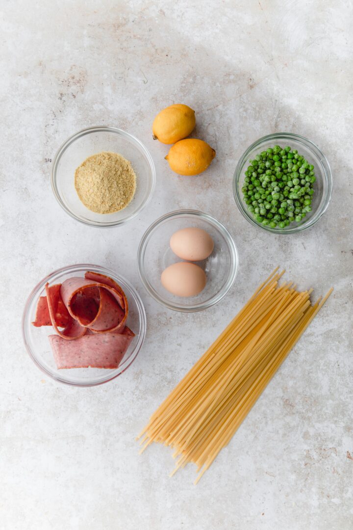 Healthy, 30 Minute DairyFree Carbonara Pasta White Kitchen Red Wine