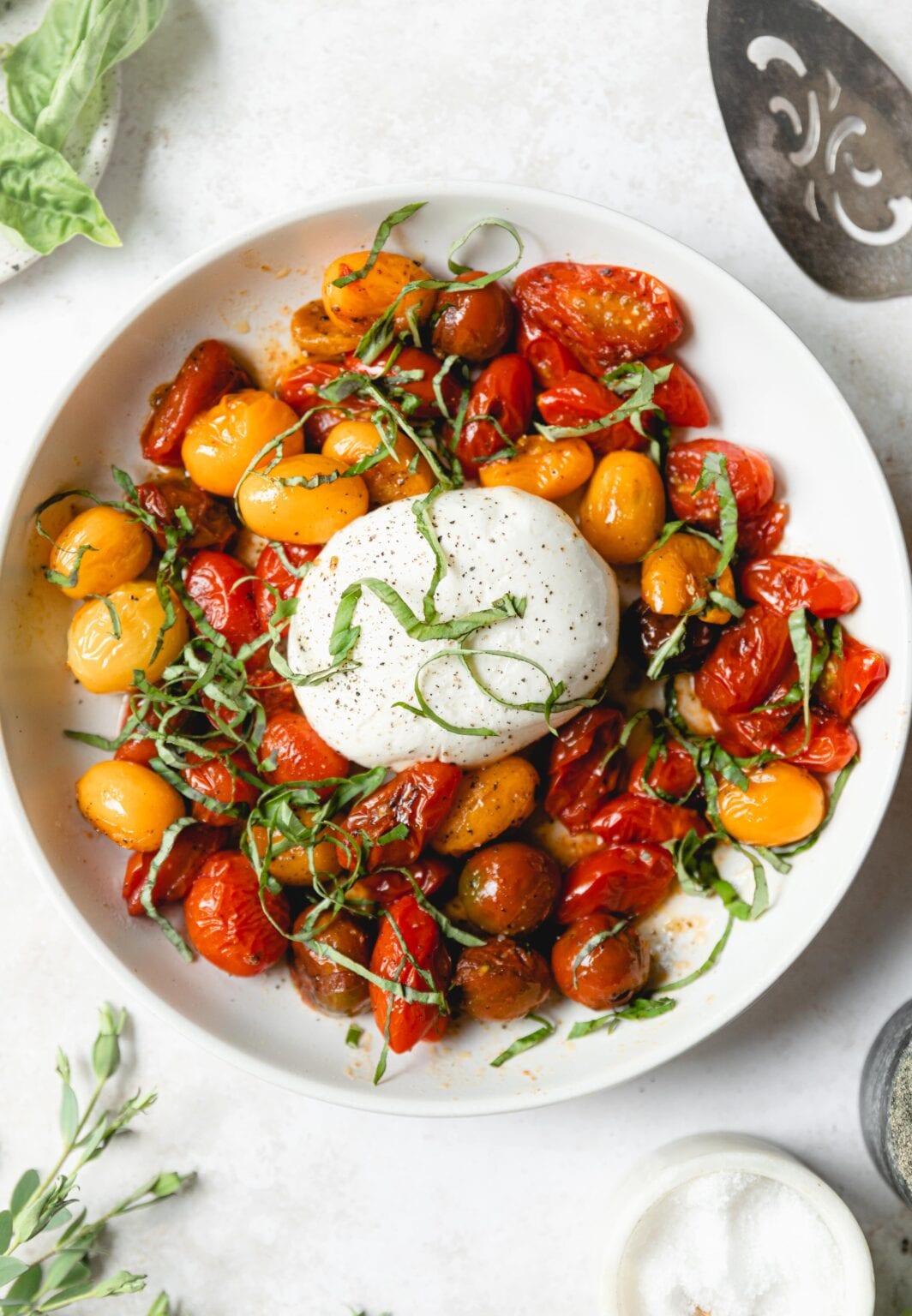 Blistered Tomatoes With Basil and Burrata - Easy & Flavorful Tomatoes