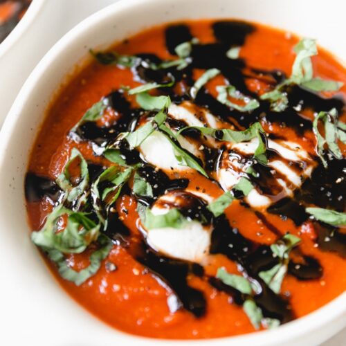 bowl of caprese tomato soup