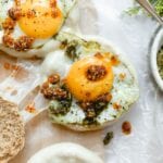 fried egg with pesto and chili oil