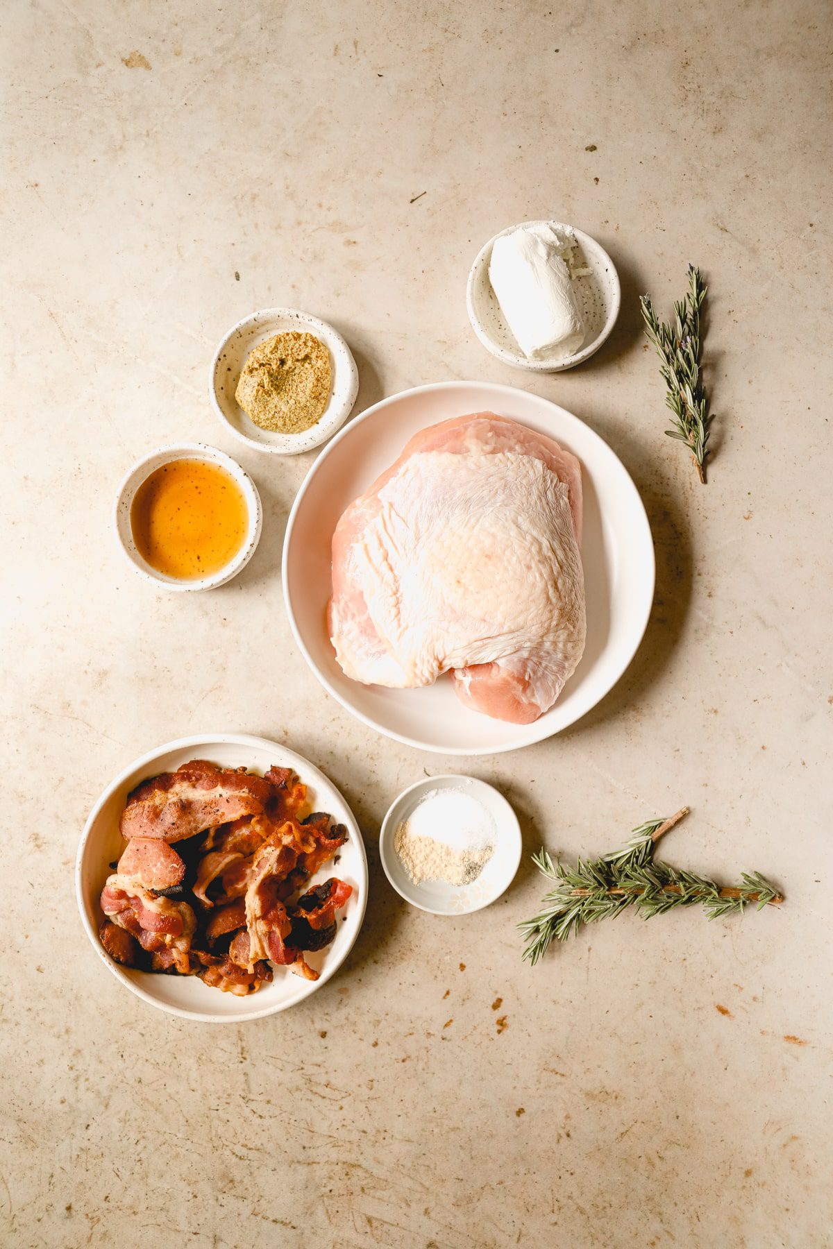 turkey roulade ingredients layer out in bowls