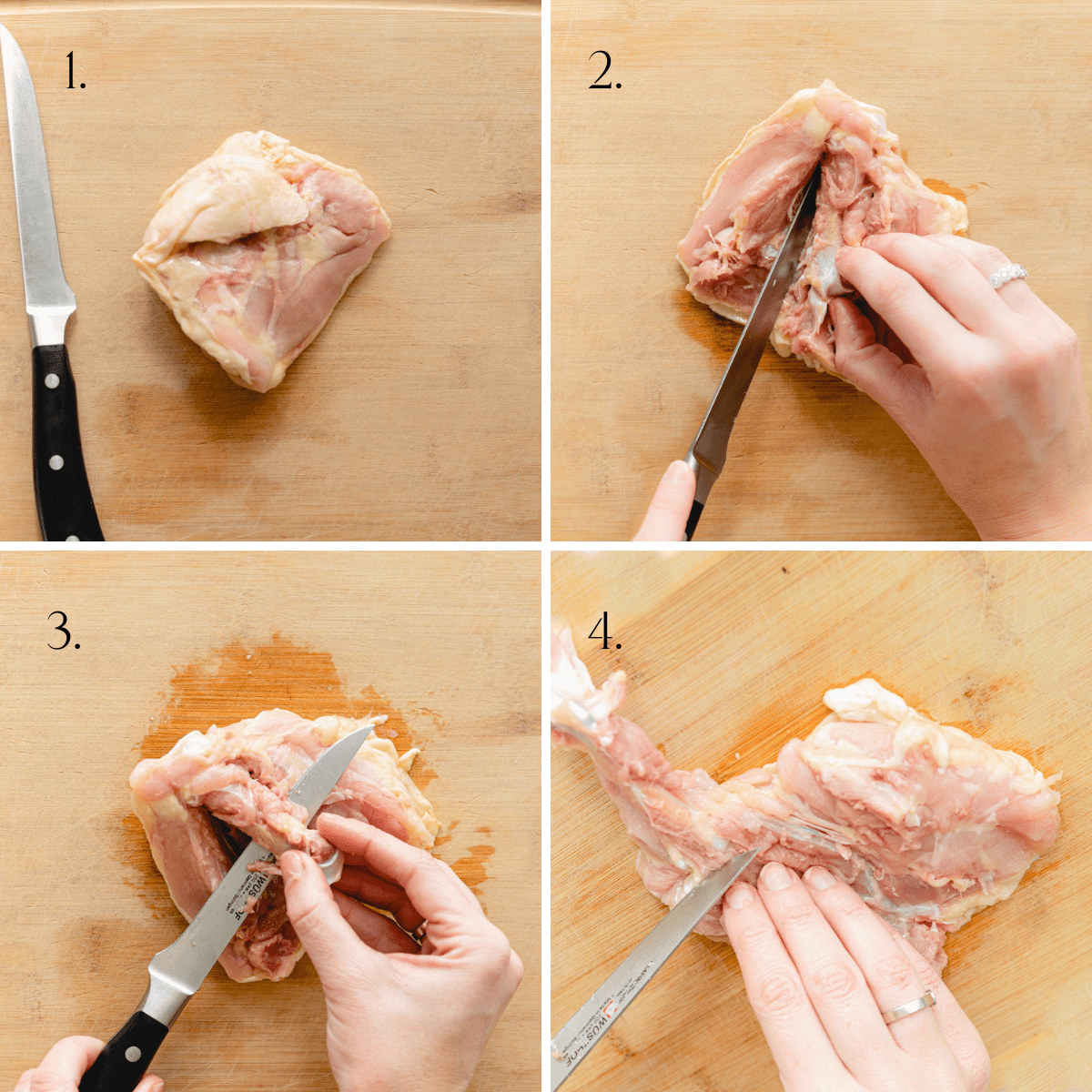 step by step photos deboning a chicken thigh
