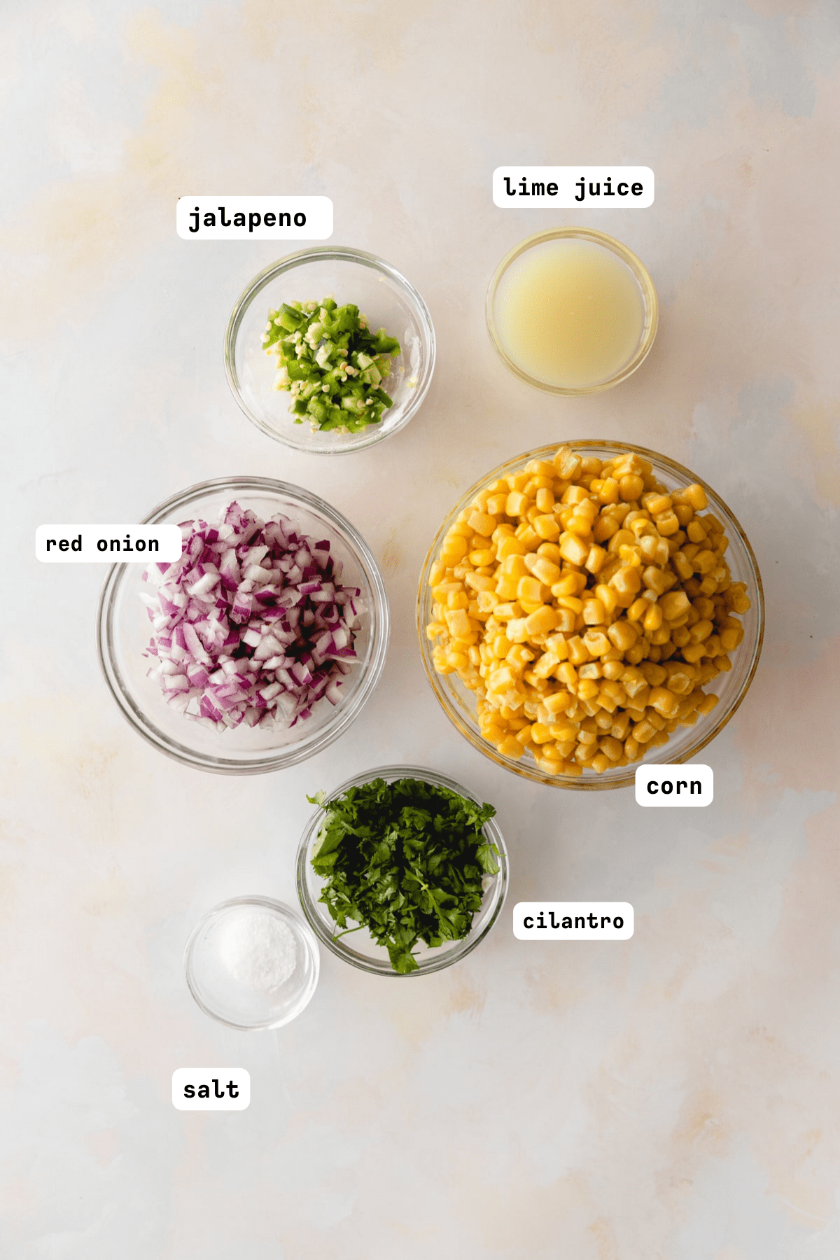 Ingredients for corn-chili salsa. 