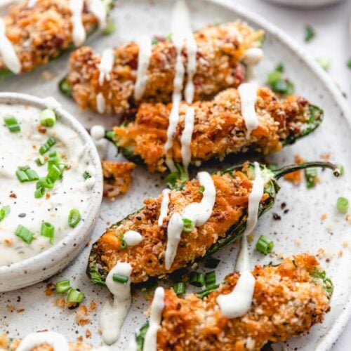 jalapeno poppers drizzled with ranch
