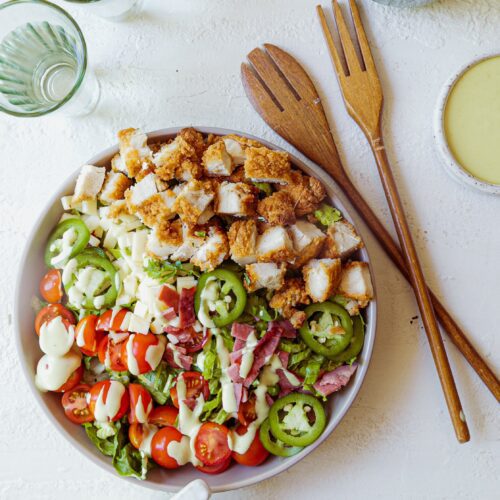 bowl of jalapeno popper salad with utensils