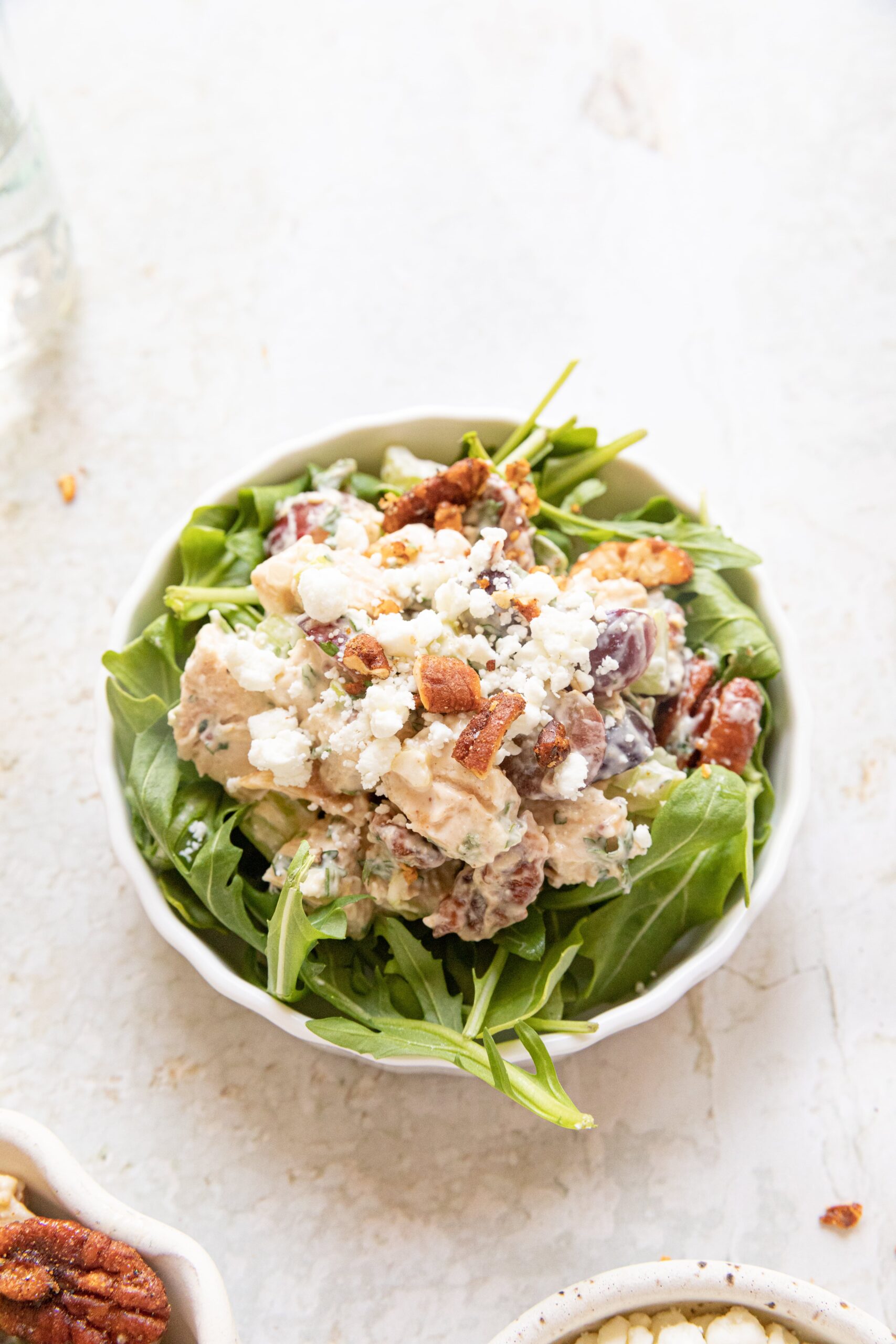 chicken salad on a bed of greens