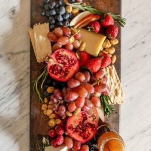 overhead photo of a fruit charcuterie board