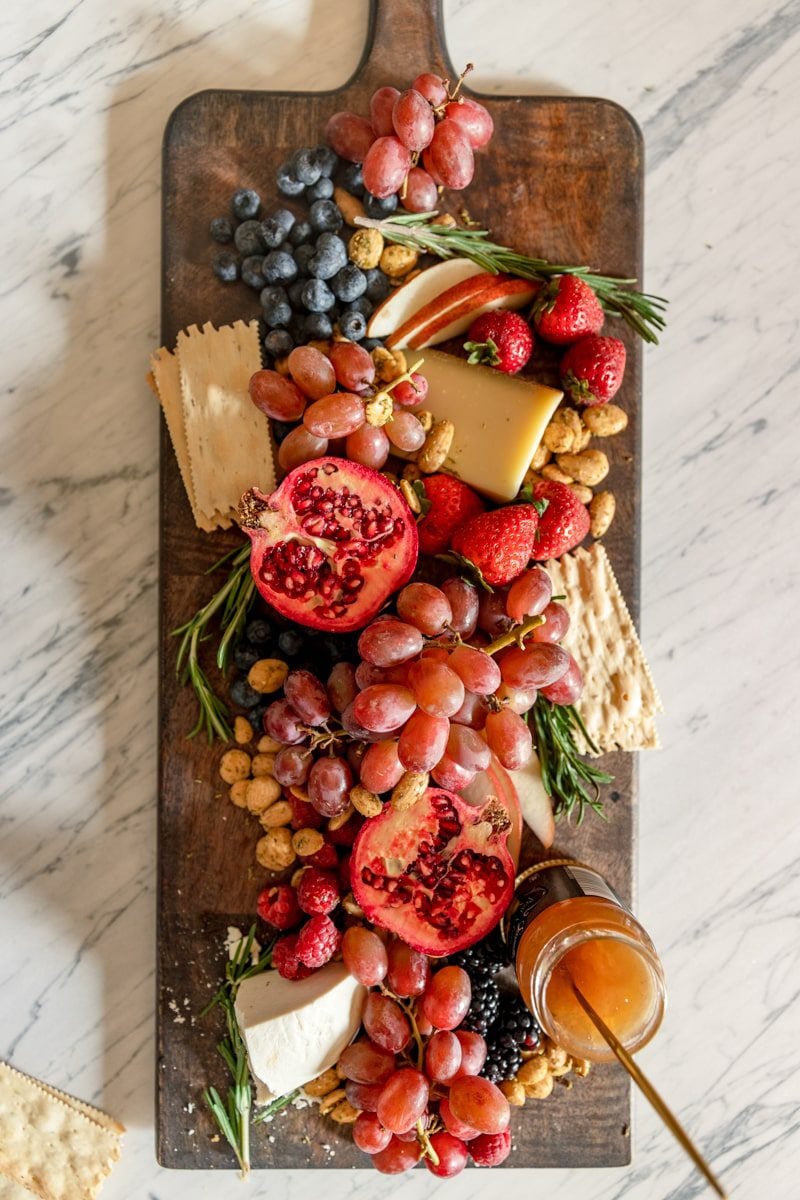 overhead photo of a fruit charcuterie board