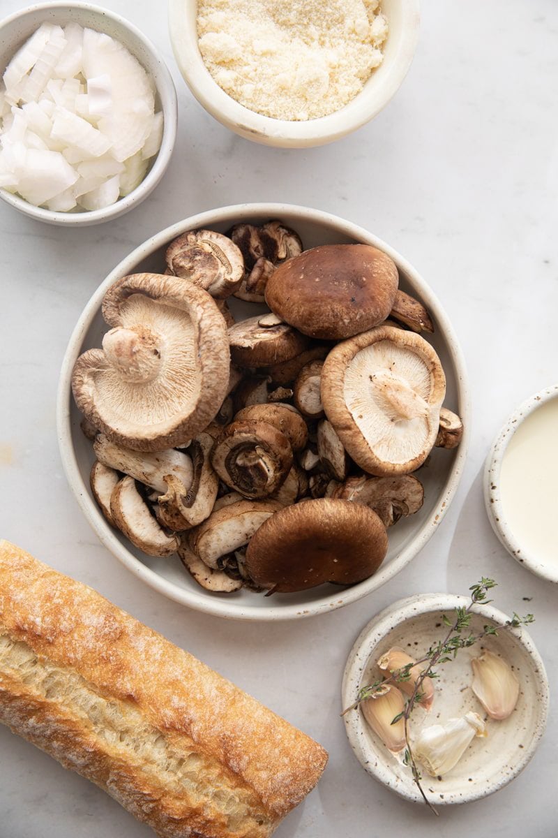 bowls of ingredients for parmesan mushroom toast