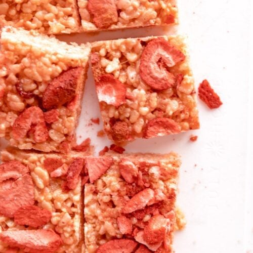 pink Rice Krispies cut into squares