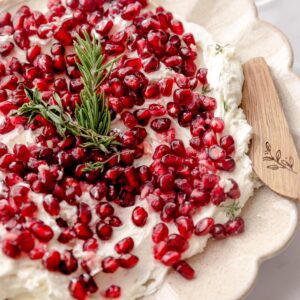 overhead photo goat cheese and pomegranate dip