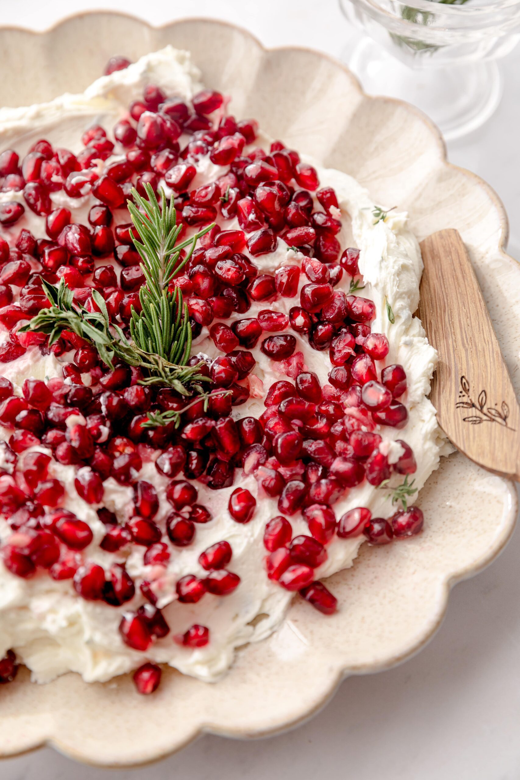 overhead photo goat cheese and pomegranate dip