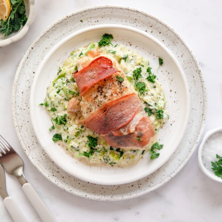 Delicious Prosciutto Wrapped Chicken With Parmesan Leek Sauce