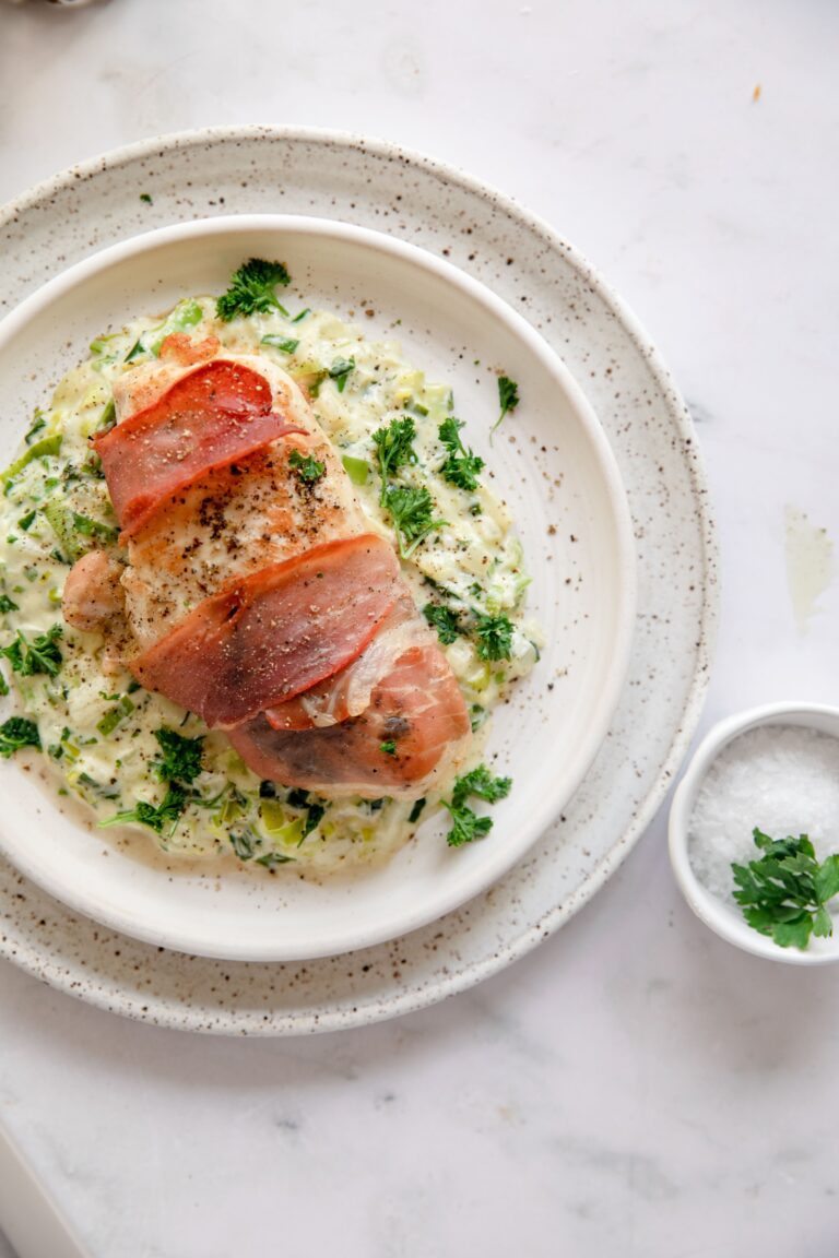 Delicious Prosciutto Wrapped Chicken With Parmesan Leek Sauce