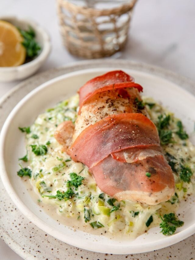 Prosciutto Wrapped Chicken With Parmesan Leek Sauce