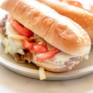 close up photo of a Philly cheese steak