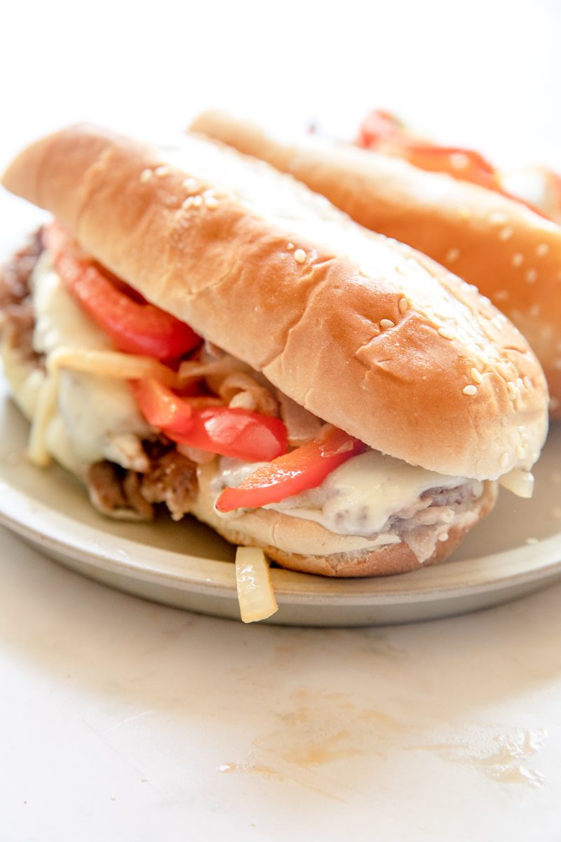 close up photo of a Philly cheese steak
