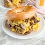 A close-up shot of a copycat versio of McDonald's steak, egg, and cheese bagels.