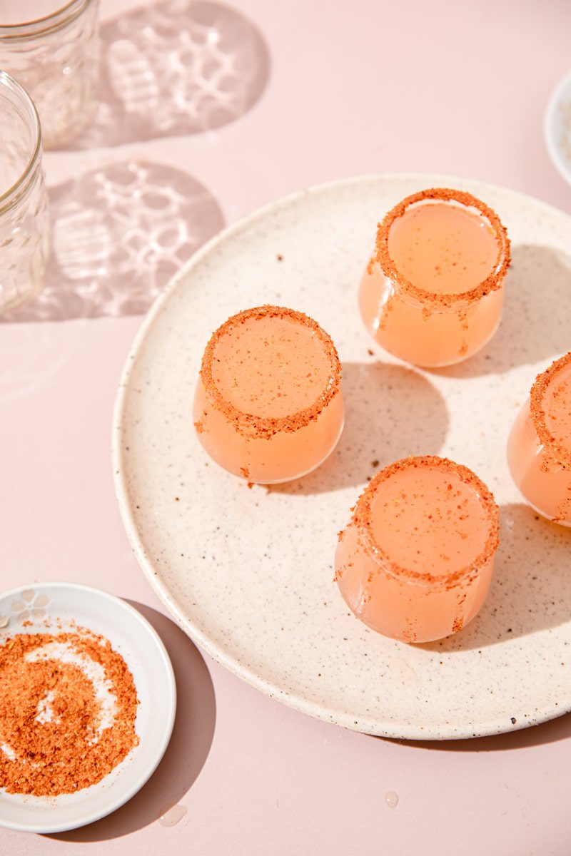 overhead photo of 4 Mexican candy shots